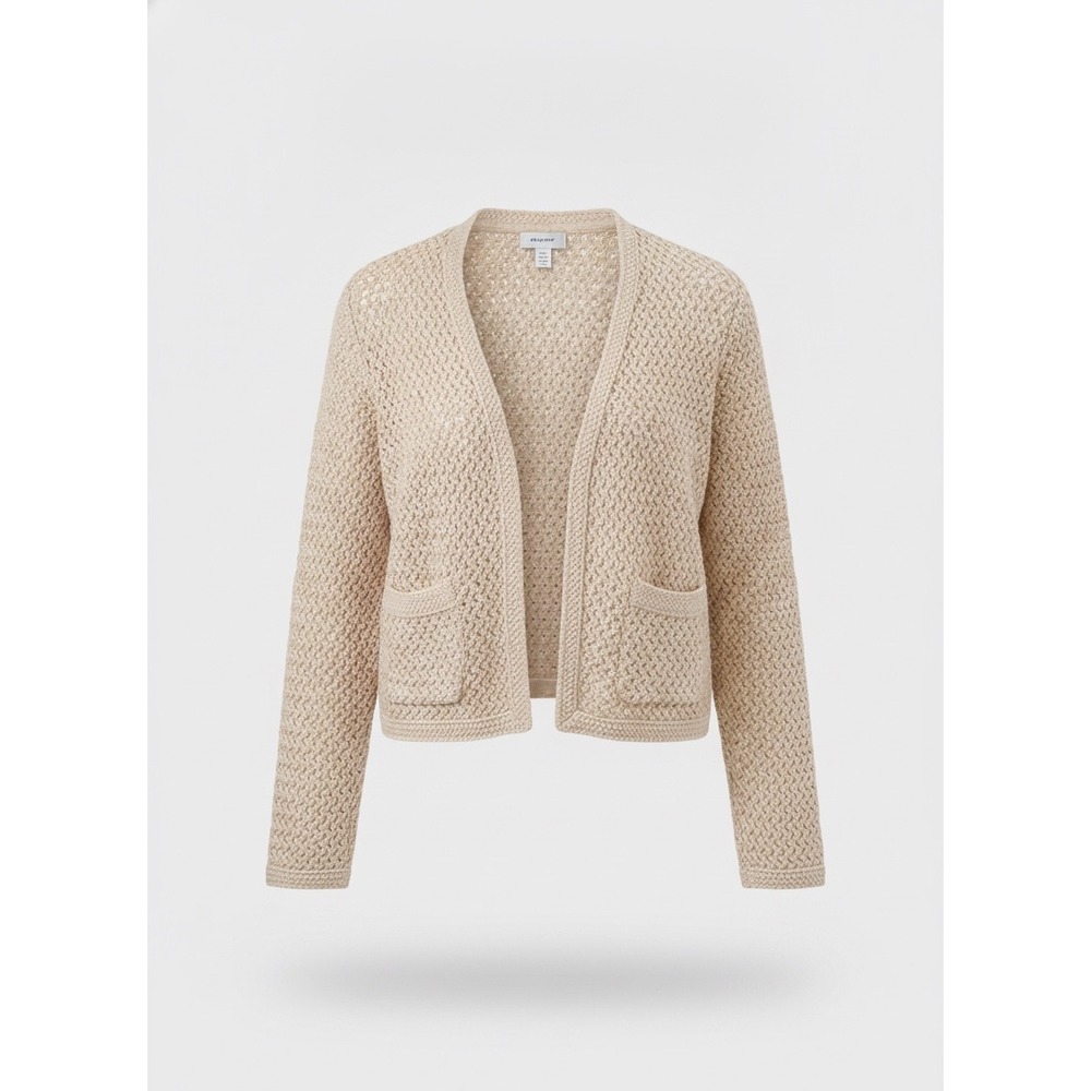 Joie Womens XL Cream Open Knit Crochet Cardigan Sweater Long Sleeve Pockets‎